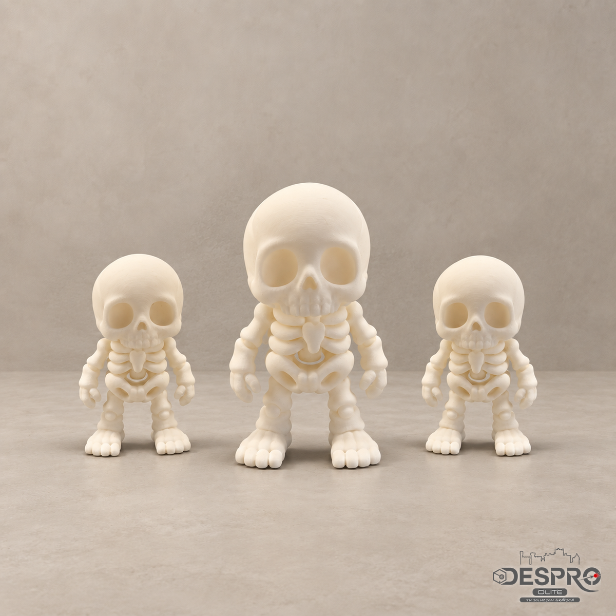 Llavero esqueleto articulado impreso en 3D — vista sobre fondo neutro | Despro