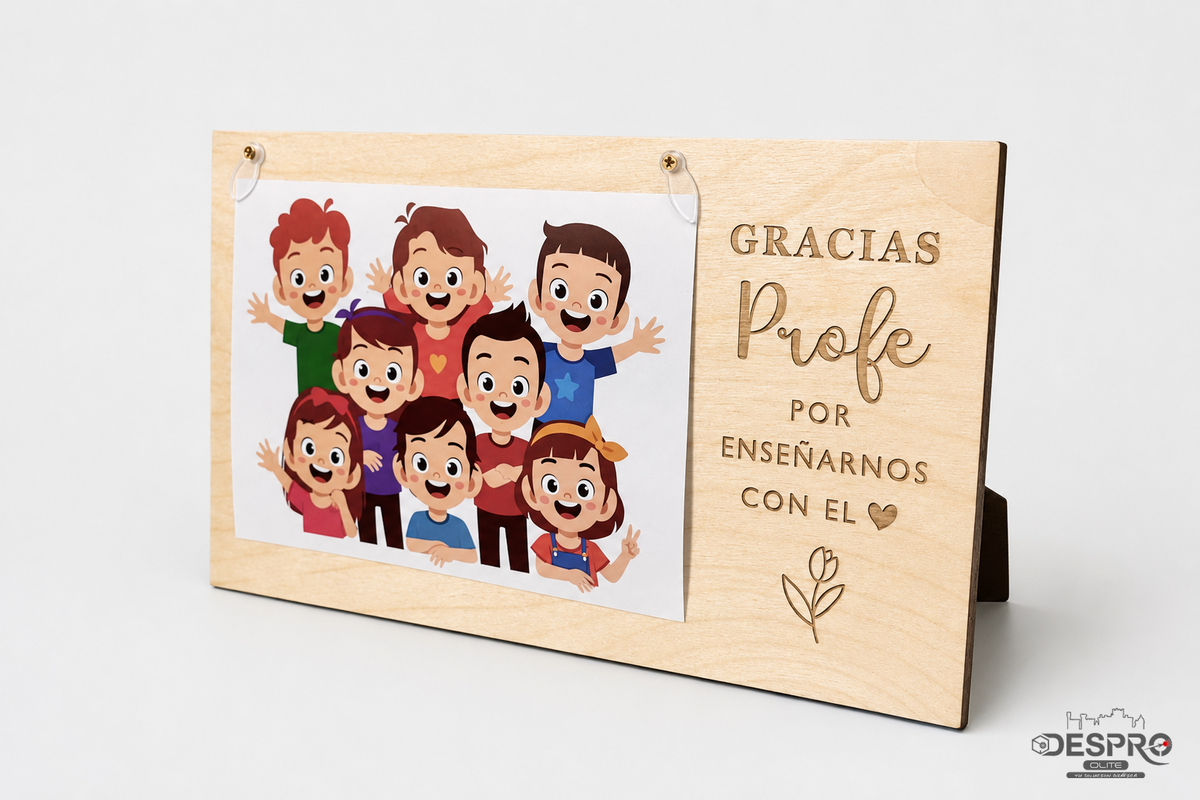Placa de madera personalizable con foto «Gracias, profe» — imagen del producto | Despro